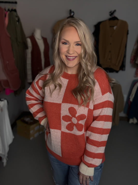 Checkered Floral Sweater