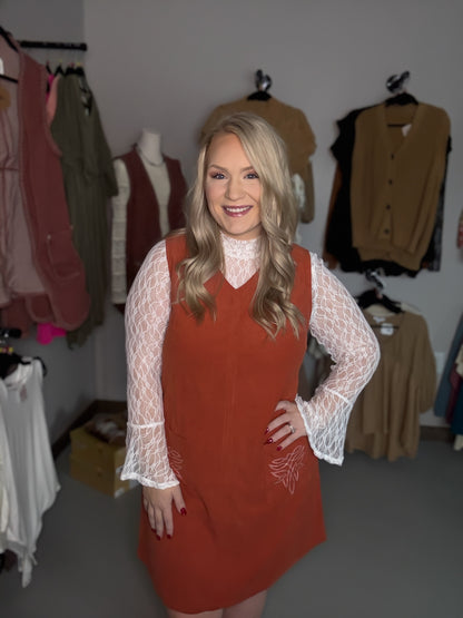 Orange Corduroy Western Dress