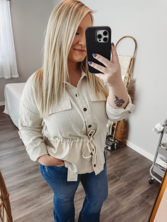 Savannah Drawstring Button Down Linen Shirt