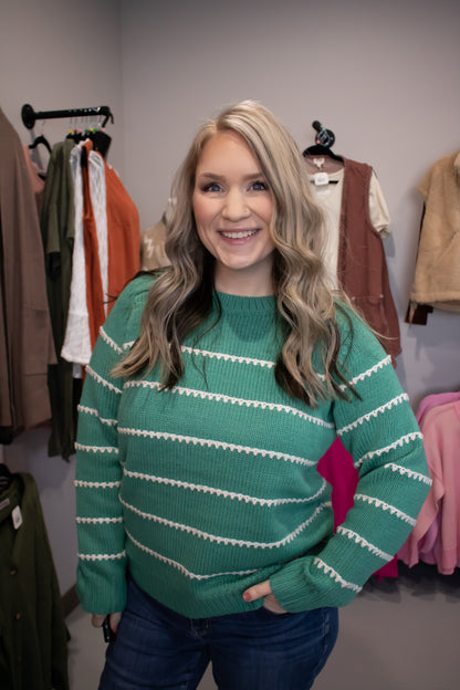 Blanket Stitch Striped Sweater