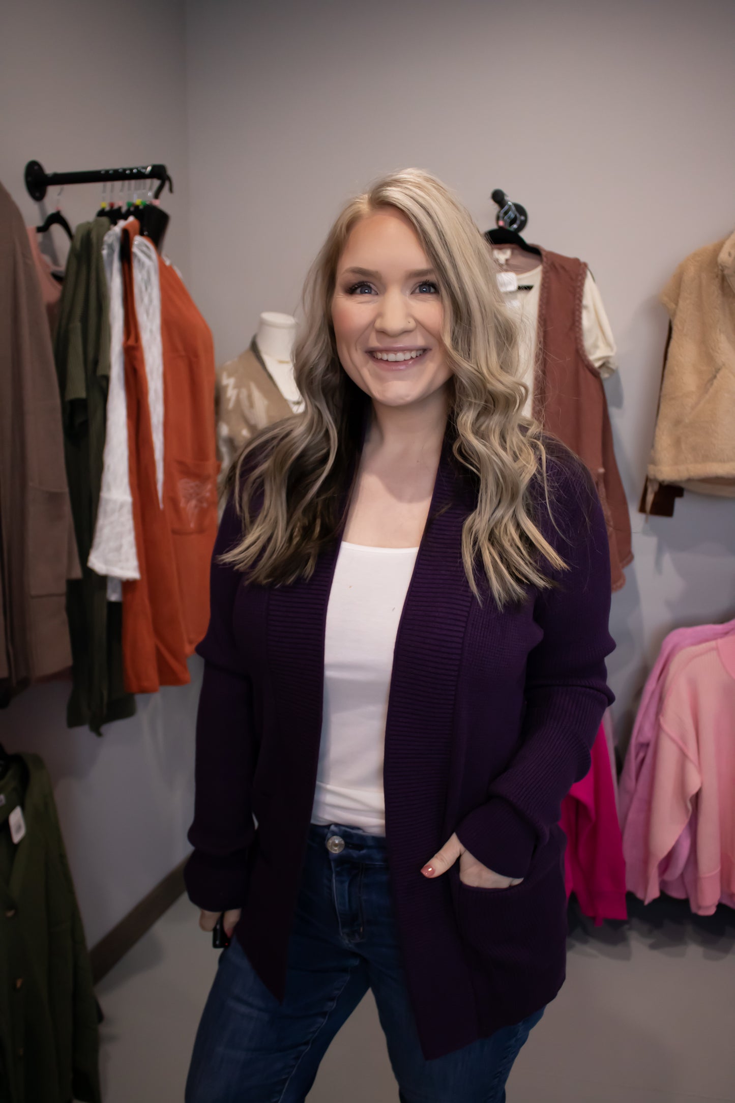 Waffle Solid Basic Cardigan