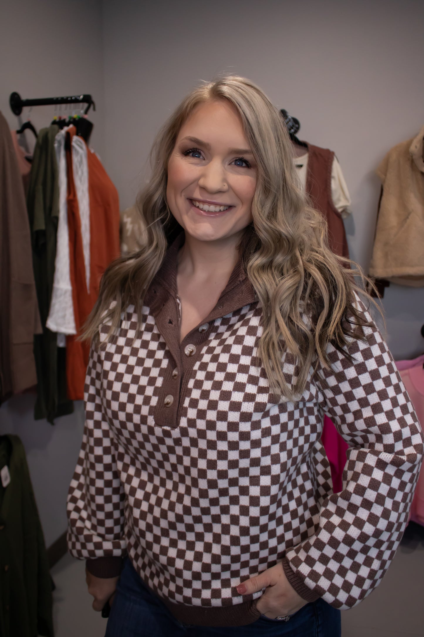 Checkered Knit Sweater