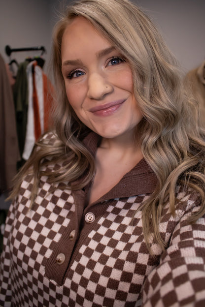 Checkered Knit Sweater