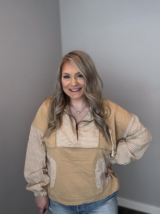 Micaela Striped Half Zip Sweatshirt