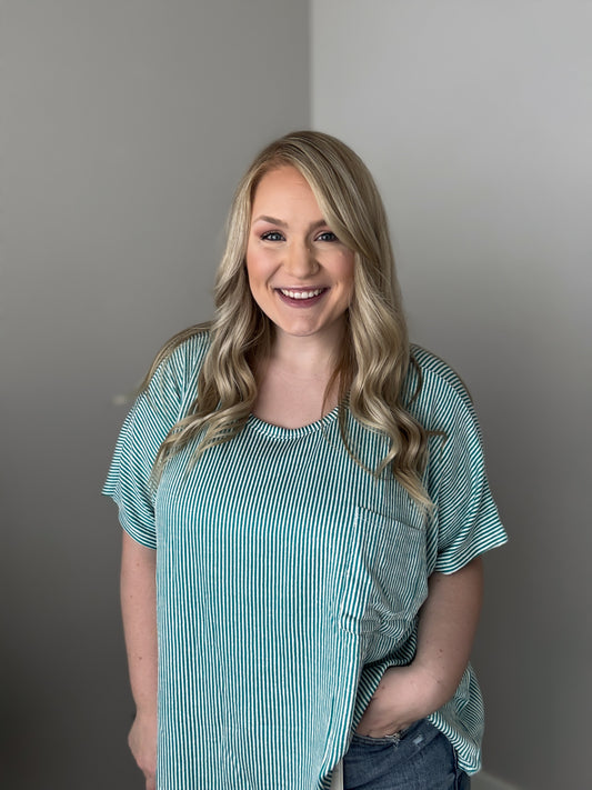 Plus Size | Corded Rib Oversized Short-Sleeve Top | Light Teal