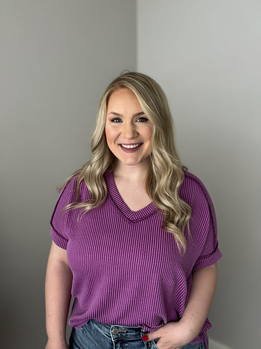 Short Sleeve Hi-Low V-Neck Top