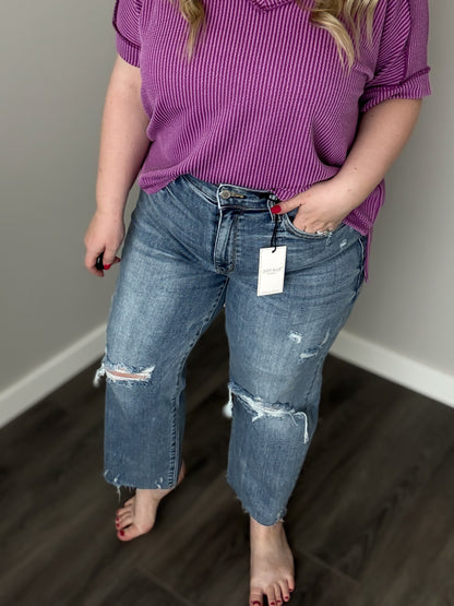Judy Blue High Waist Destroy Crop Wide Leg Jean