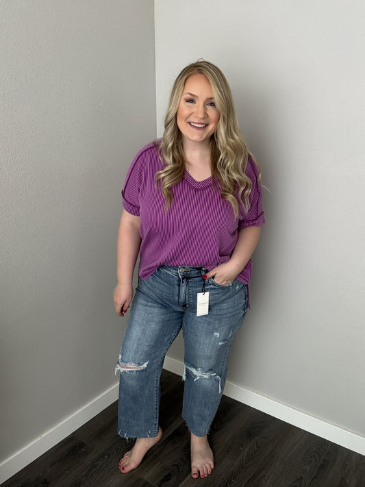 Judy Blue High Waist Destroy Crop Wide Leg Jean