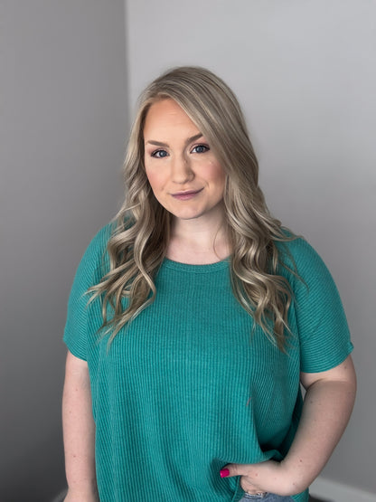 Ribbed Round Neck Short Sleeve Tee | Light Teal