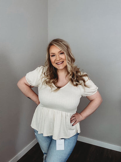Sophie Ribbed Short Sleeve Babydoll Top