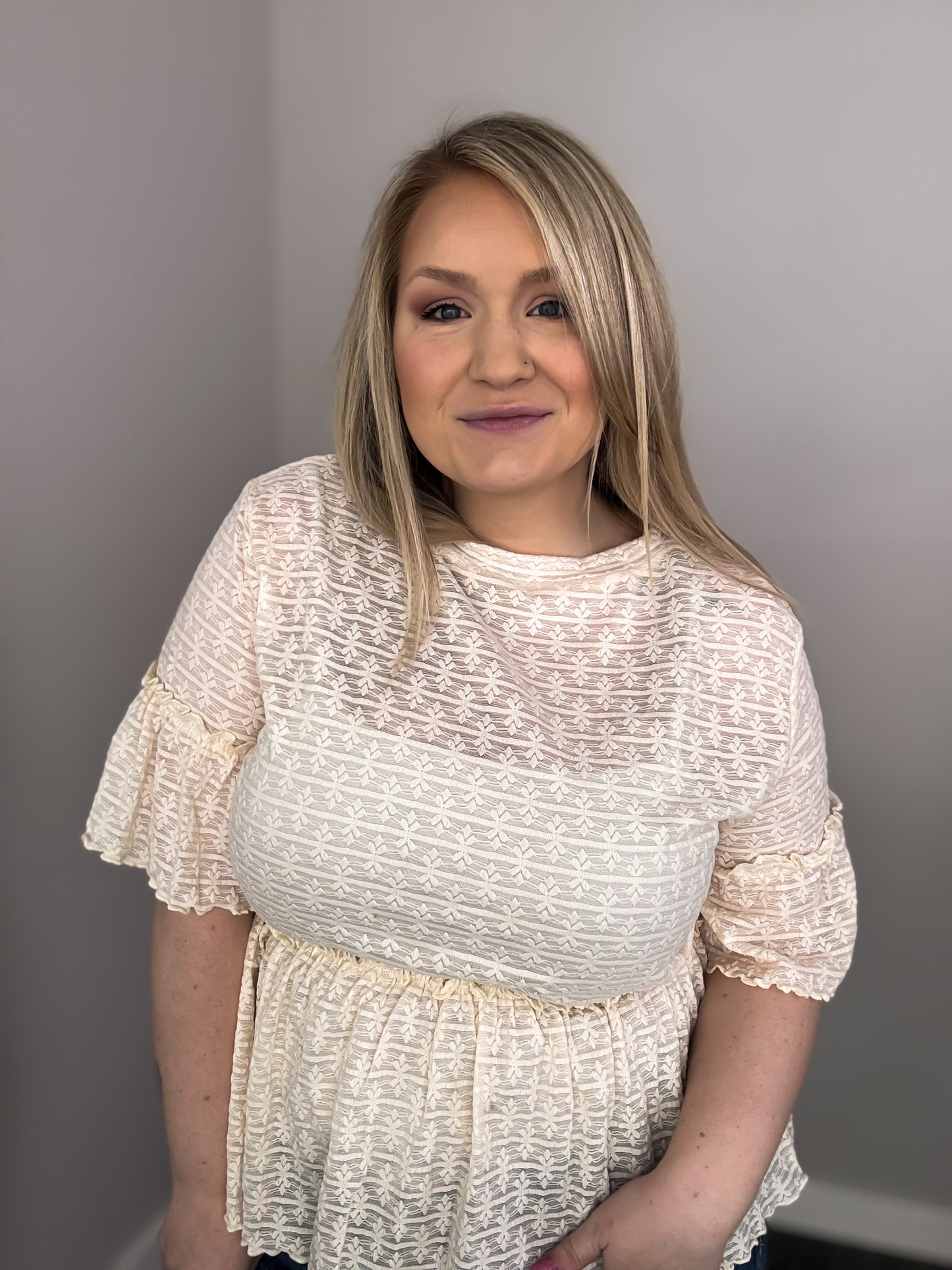 Megan Ruffled Short Sleeve Blouse
