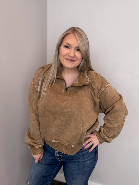 Danielle Acid Wash Half Zip Pullover