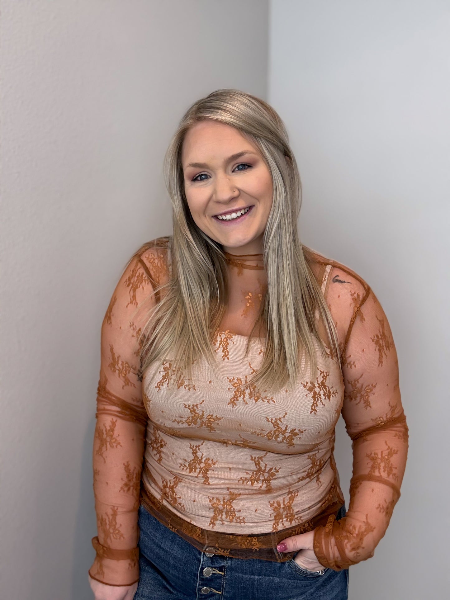 Jaelynn Mesh Lace Long Sleeve Top (Multiple Colors)