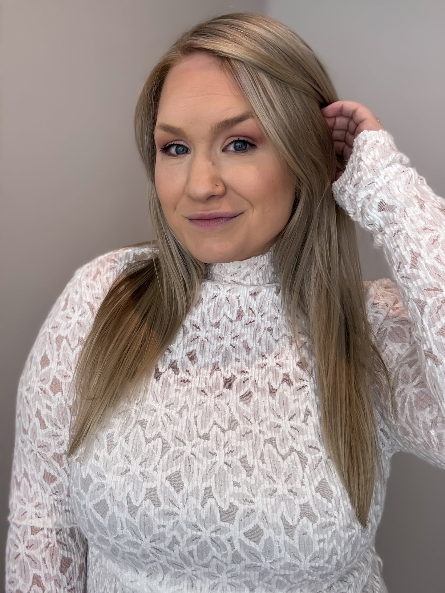 Maci Flower Lace Mock Neck Long Sleeve Top