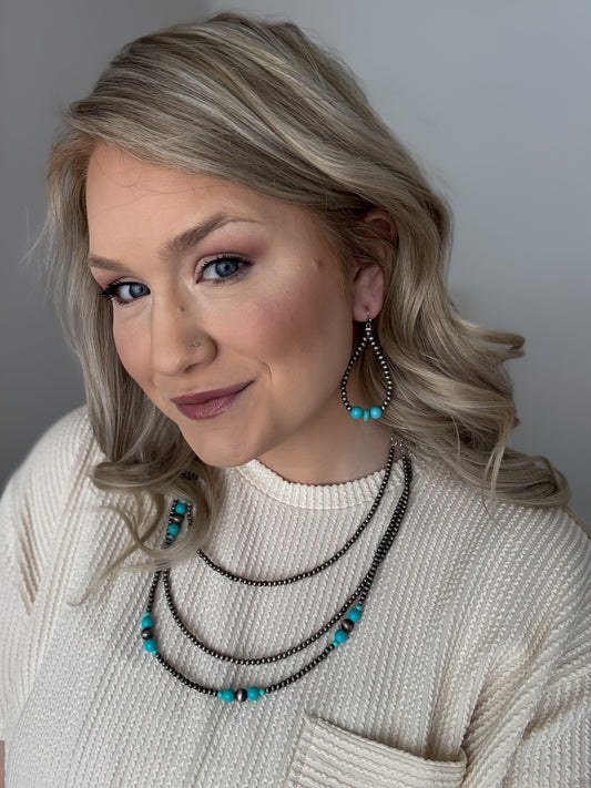 Faux Pearl and Turquoise Drop Earrings