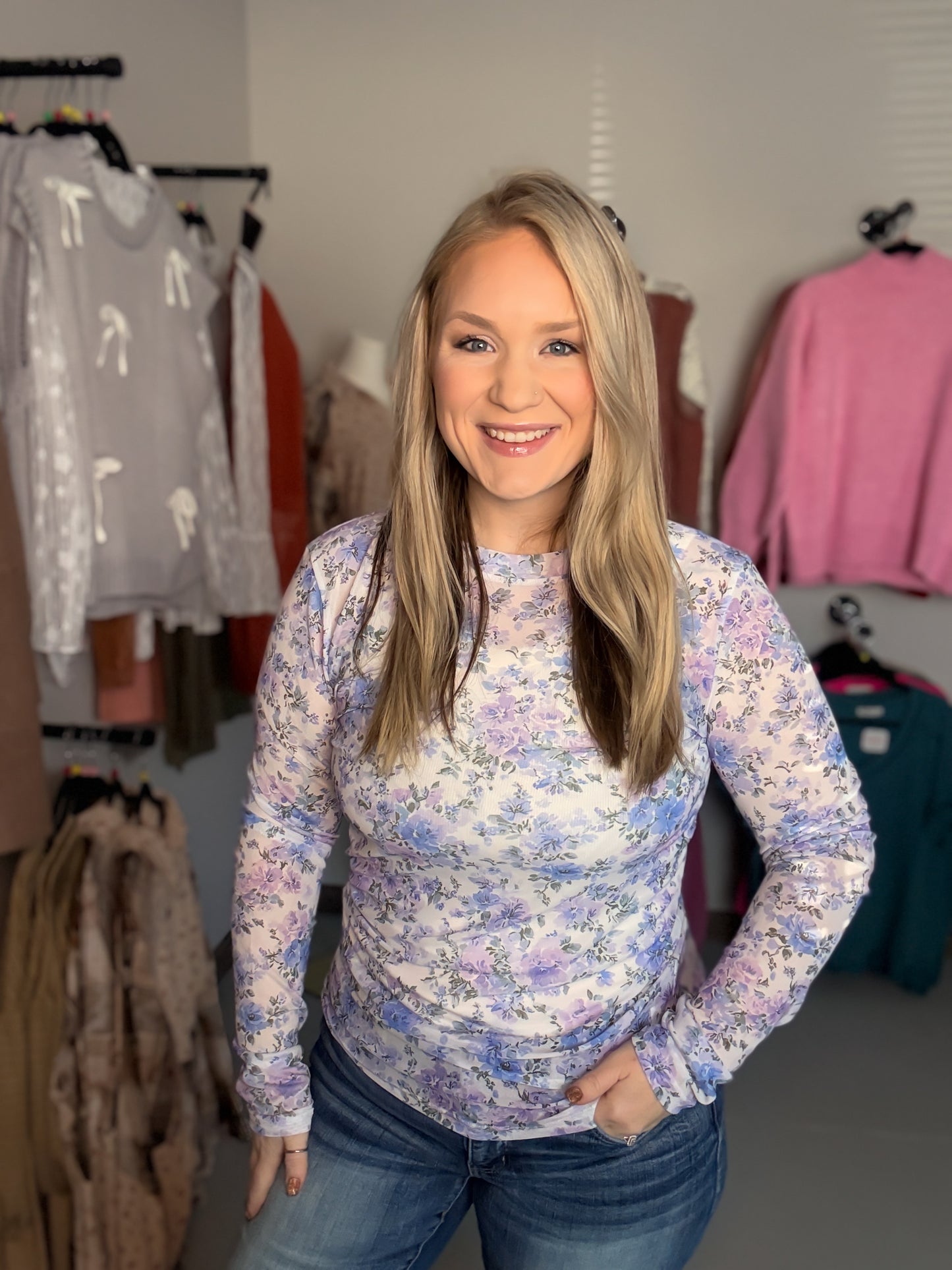 Floral Mesh Top | Lavender