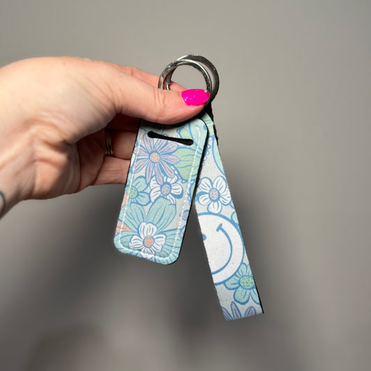 Wristlet Keychain and Chapstick Holder | Floral Smiley