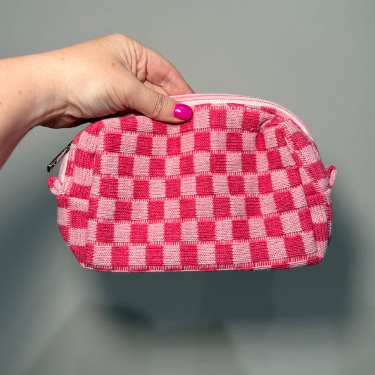 Checkered Makeup Bag | Pink