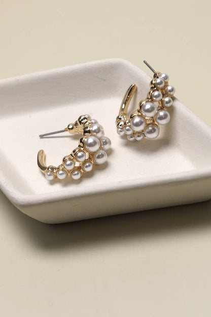 Pearl Mini Hoop Earrings | Gold