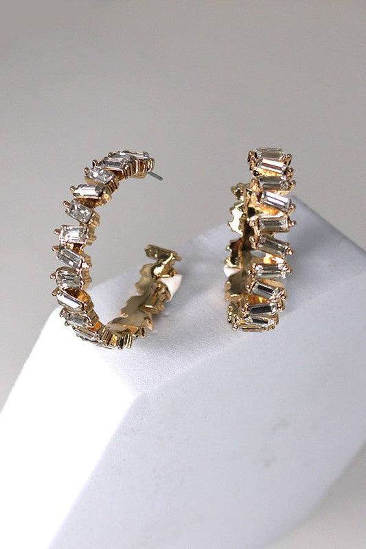 Baguette Rhinestone Hoop Earrings | Gold