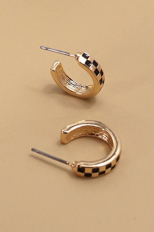 Mini Checkered Hoop Earrings | Gold/Black