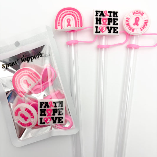 Straw Topper 3 Pack | Breast Cancer Awareness