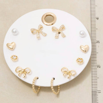 Bow And Hearts Earrings Set | Gold