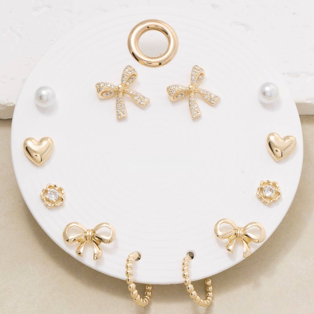 Bow And Hearts Earrings Set | Gold