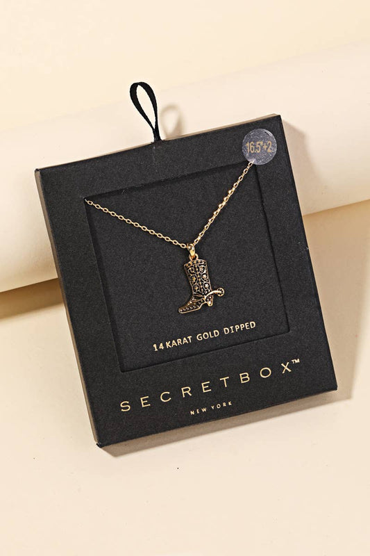 Western Cowboy Boot Necklace | Gold