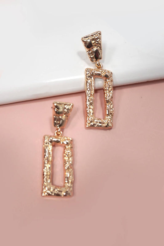 Hammered Rectangle Drop Earrings | Gold