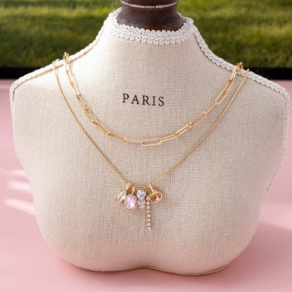 Crystal Cluster Charm Double-Layer Necklace | Gold