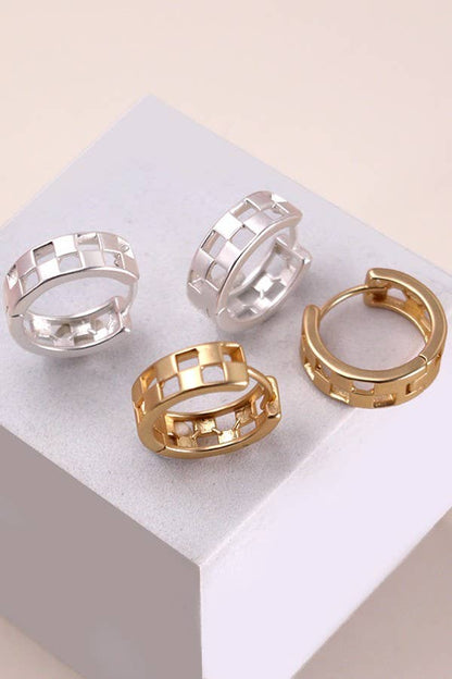 Mini Cutout Checkered Hoop Earring | Gold