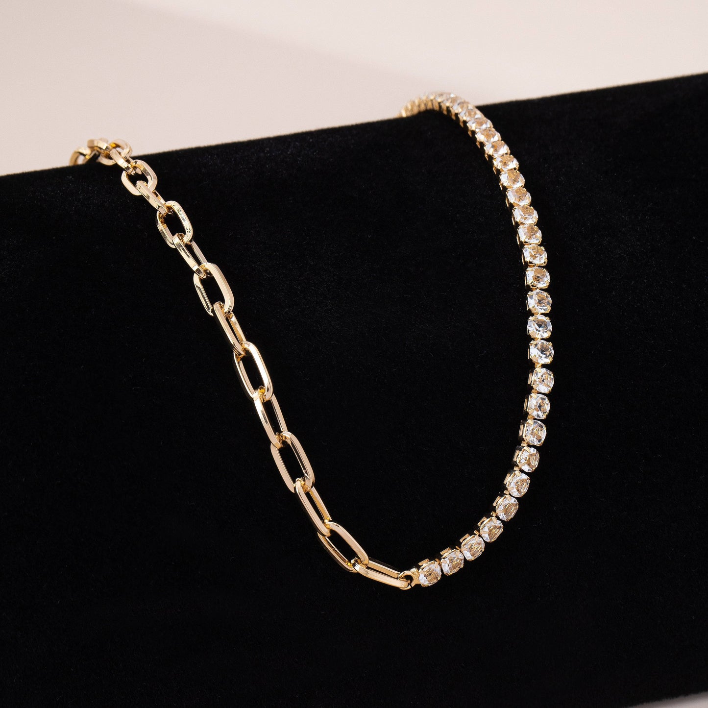 Dual Rhinestone Chainlink Necklace | Gold