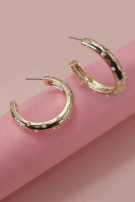 Pearl Studded Hoop Earrings | Gold