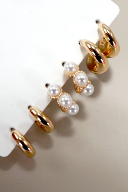 Pearl Huggie Hoop Earrings | Gold