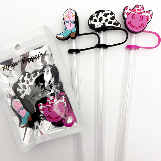 Straw Topper 3 Pack | Smiley Cowboy