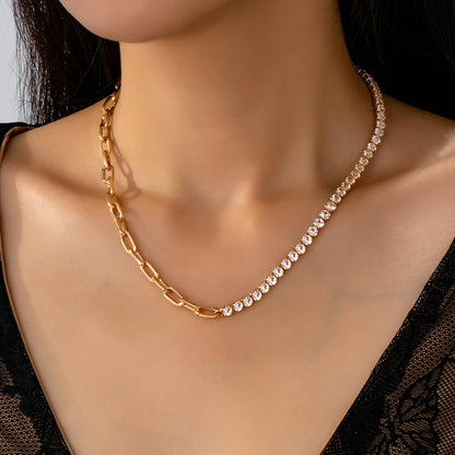 Dual Rhinestone Chainlink Necklace | Gold
