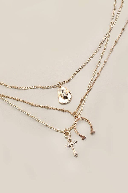 Trio Layer Western Charm Necklace | Gold