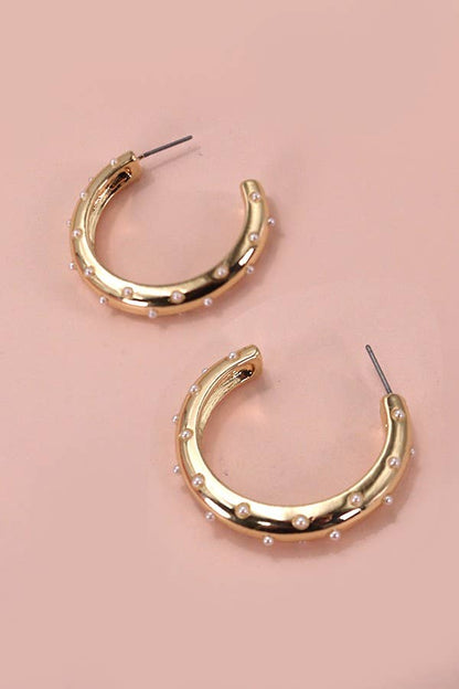 Pearl Studded Hoop Earrings | Gold