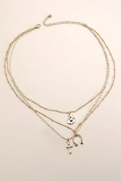 Trio Layer Western Charm Necklace | Gold
