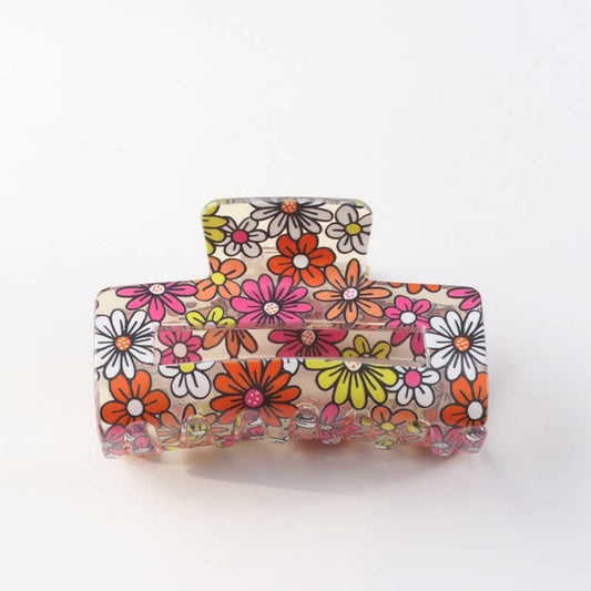 Floral Rectangle Claw Clip